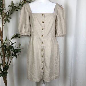 NWT Old Navy Square-Neck Button Linen Blend Mini Dress with Pockets Sz M (DJ4)